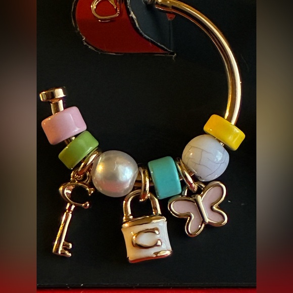 COACH Earrings,Coach Gold Hoop Earrings with Pastel Charms - Picture 3 of 7